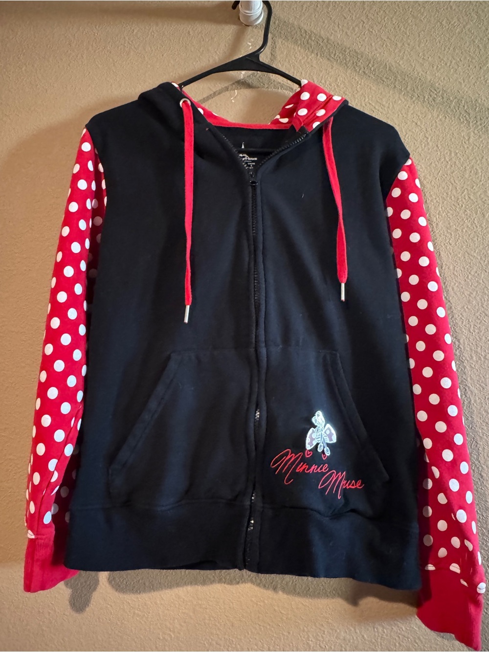 Disney Black Hoodie with Red Polka Dot Sleeves